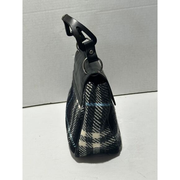 BURBERRY LONDON Croc Embossed Leather Tartan Wool Satchel Purse Bag Authentic - Picture 6 of 16
